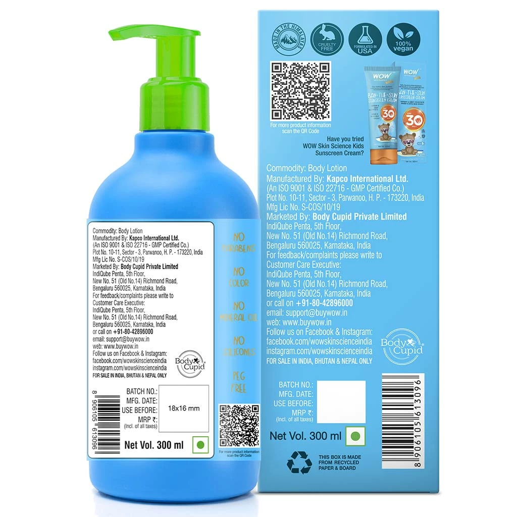 WOW Skin Science Kids Plush & Plump Body Lotion - Green Apple - SPF 15 - No Parabens, Mineral Oil, Silicones & Color - 300 Ml Mother & Child