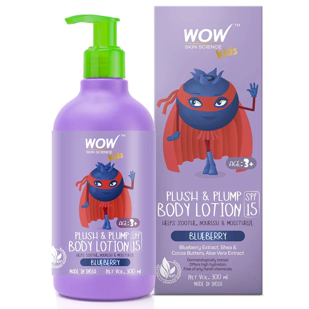 WOW Skin Science Mother & Child Kids Plush & Plump Body Lotion - Blueberry - SPF 15 - No Parabens, Mineral Oil, Silicones & Color - 300 Ml