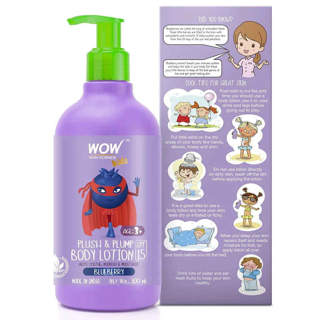 WOW Skin Science Mother & Child Kids Plush & Plump Body Lotion - Blueberry - SPF 15 - No Parabens, Mineral Oil, Silicones & Color - 300 Ml