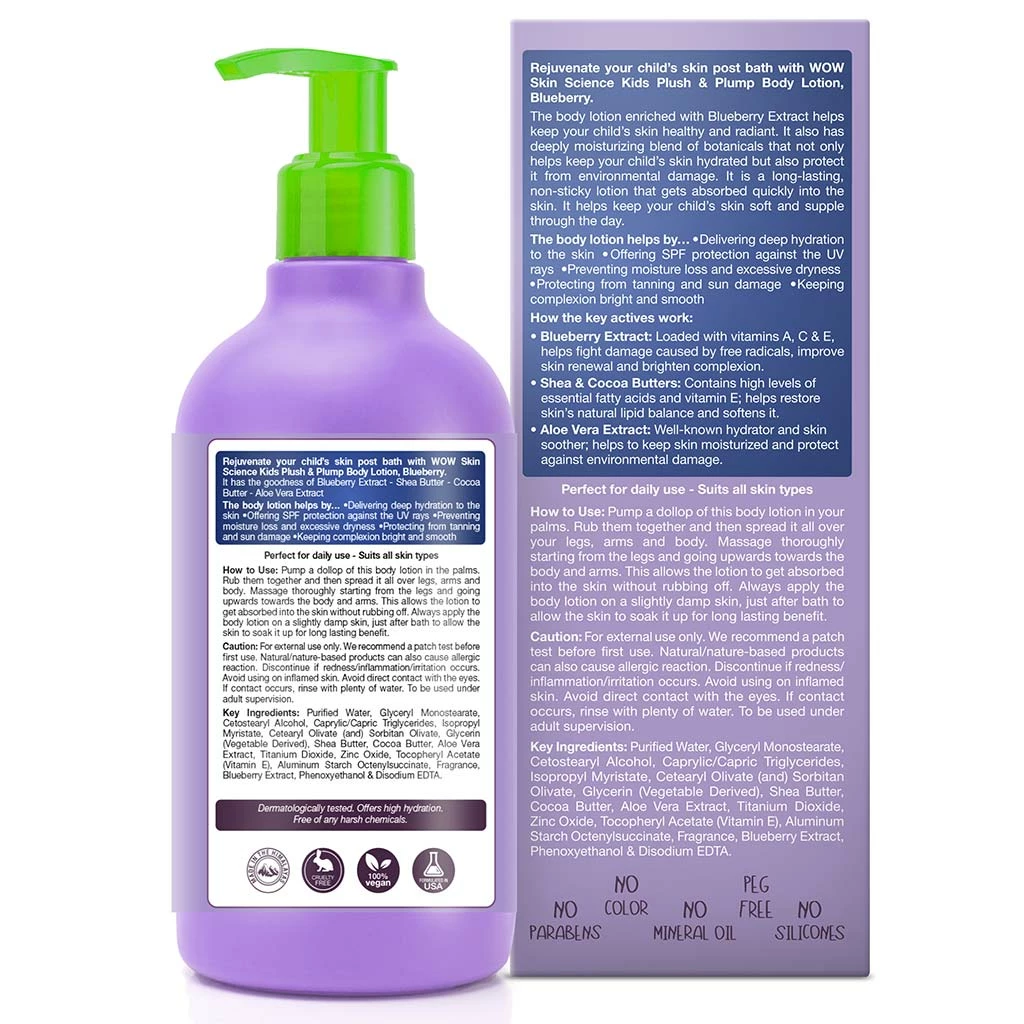 WOW Skin Science Mother & Child Kids Plush & Plump Body Lotion - Blueberry - SPF 15 - No Parabens, Mineral Oil, Silicones & Color - 300 Ml