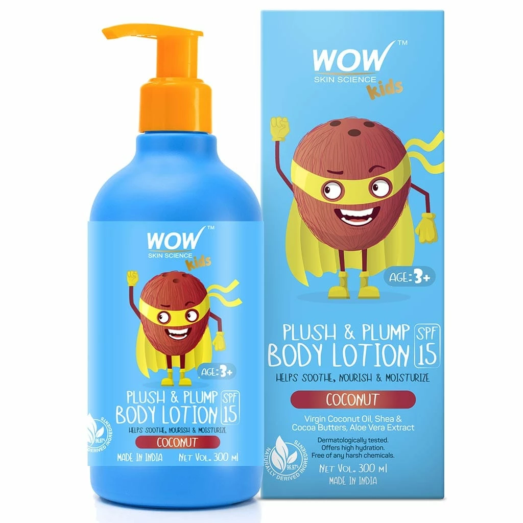 WOW Skin Science Mother & Child Kids Plush & Plump Body Lotion - Coconut - SPF 15 - No Parabens, Mineral Oil, Silicones & Color - 300 Ml