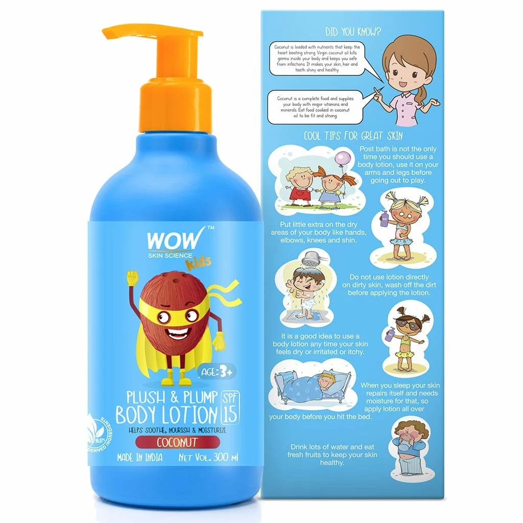 WOW Skin Science Mother & Child Kids Plush & Plump Body Lotion - Coconut - SPF 15 - No Parabens, Mineral Oil, Silicones & Color - 300 Ml