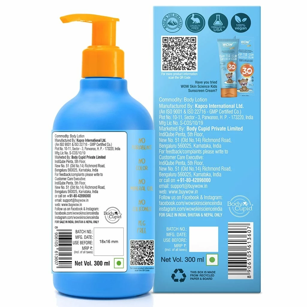 WOW Skin Science Mother & Child Kids Plush & Plump Body Lotion - Coconut - SPF 15 - No Parabens, Mineral Oil, Silicones & Color - 300 Ml