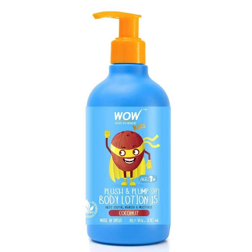 WOW Skin Science Mother & Child Kids Plush & Plump Body Lotion - Coconut - SPF 15 - No Parabens, Mineral Oil, Silicones & Color - 300 Ml