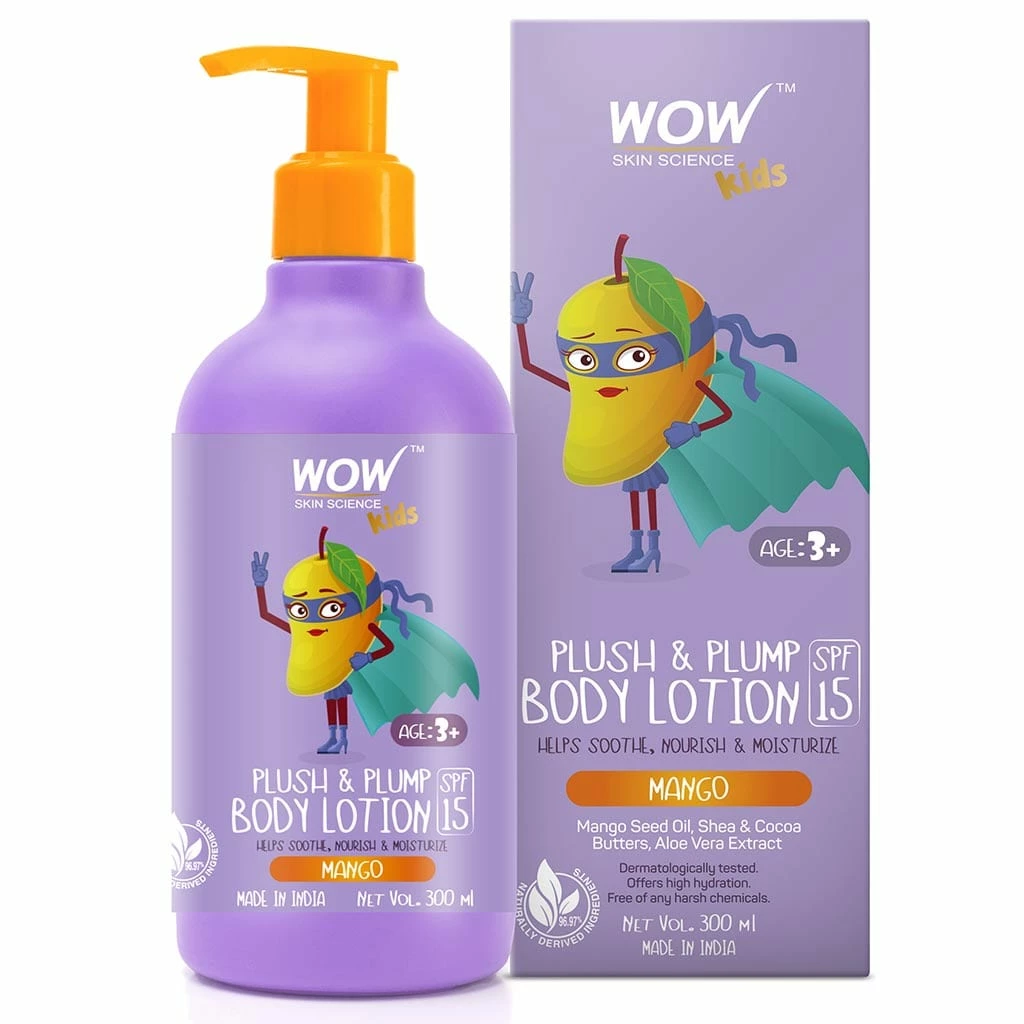 WOW Skin Science Kids Plush & Plump Body Lotion - Mango - SPF 15 - No Parabens, Mineral Oil, Silicones & Color - 300 Ml