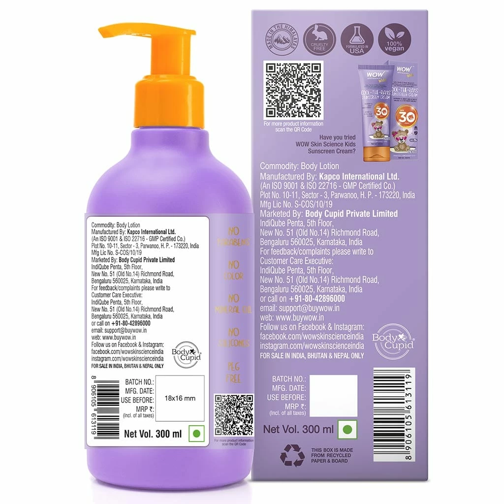 WOW Skin Science Kids Plush & Plump Body Lotion - Mango - SPF 15 - No Parabens, Mineral Oil, Silicones & Color - 300 Ml