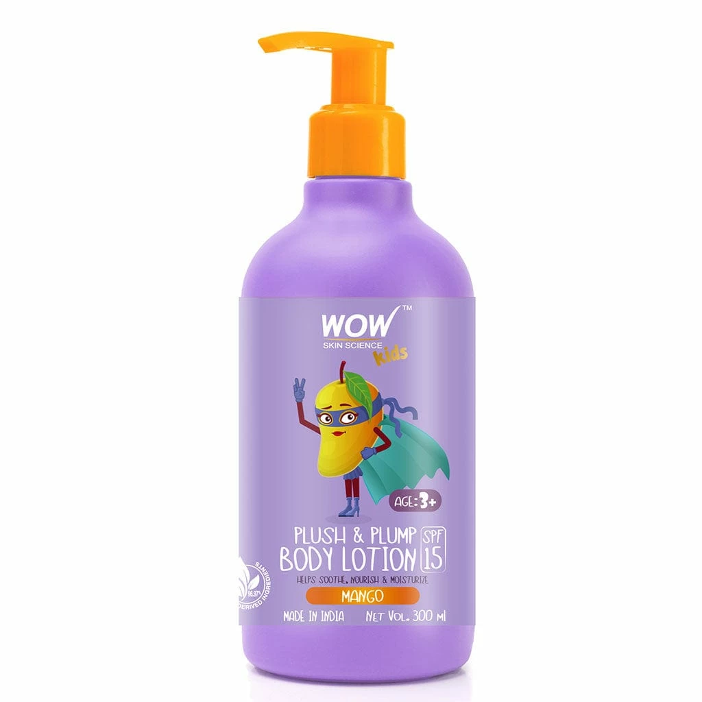 WOW Skin Science Kids Plush & Plump Body Lotion - Mango - SPF 15 - No Parabens, Mineral Oil, Silicones & Color - 300 Ml