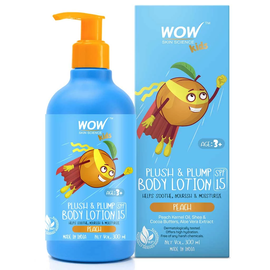 WOW Skin Science Kids Plush & Plump Body Lotion - Peach - SPF 15 - No Parabens, Mineral Oil, Silicones & Color - 300 Ml