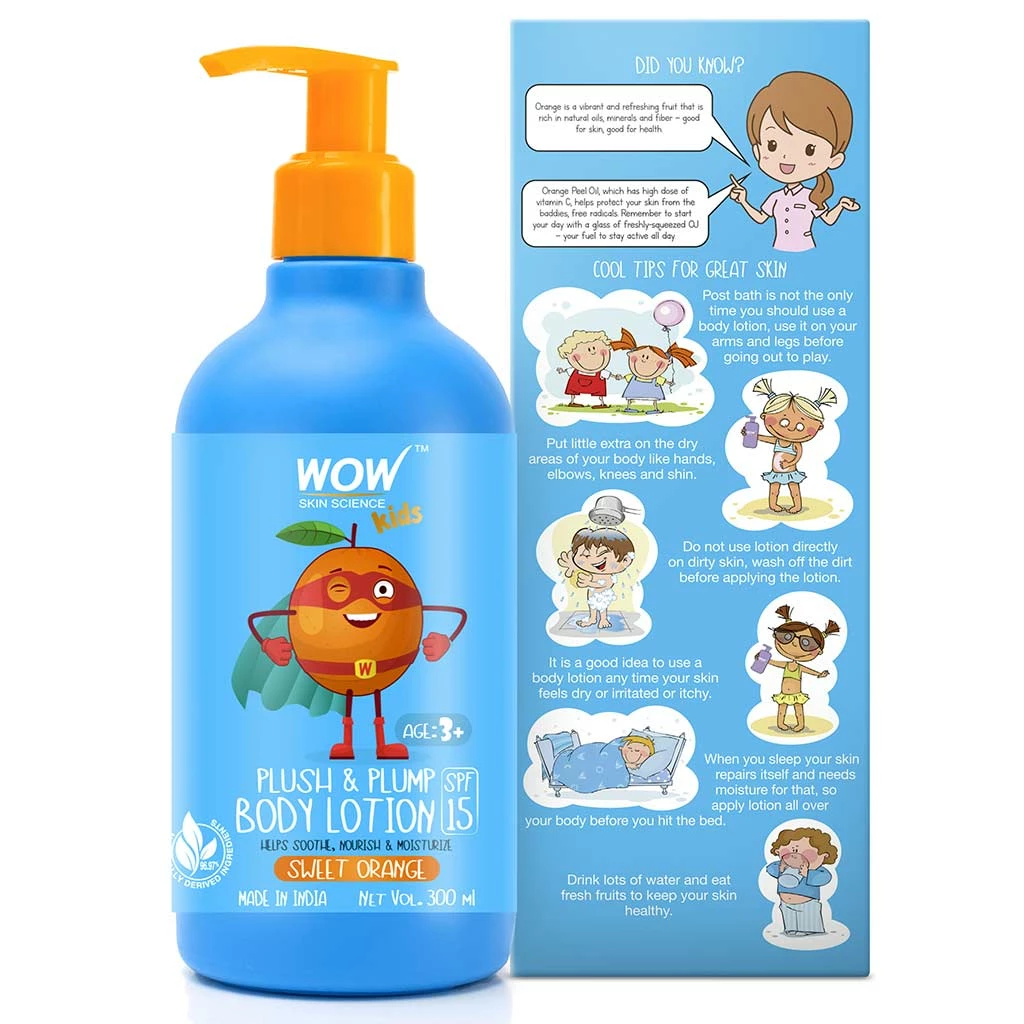 WOW Skin Science Mother & Child Kids Plush & Plump Body Lotion - Sweet Orange - SPF 15 - No Parabens, Mineral Oil, Silicones & Color - 300 Ml