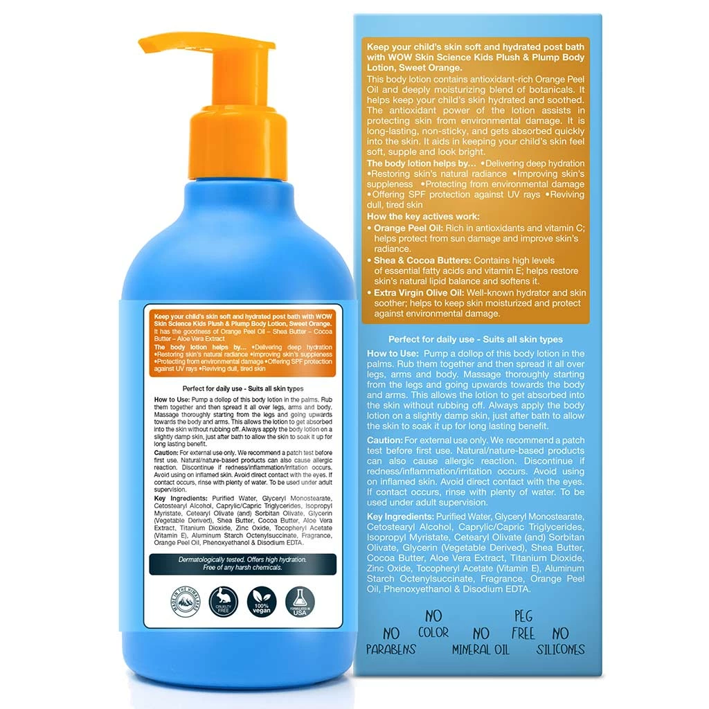 WOW Skin Science Mother & Child Kids Plush & Plump Body Lotion - Sweet Orange - SPF 15 - No Parabens, Mineral Oil, Silicones & Color - 300 Ml
