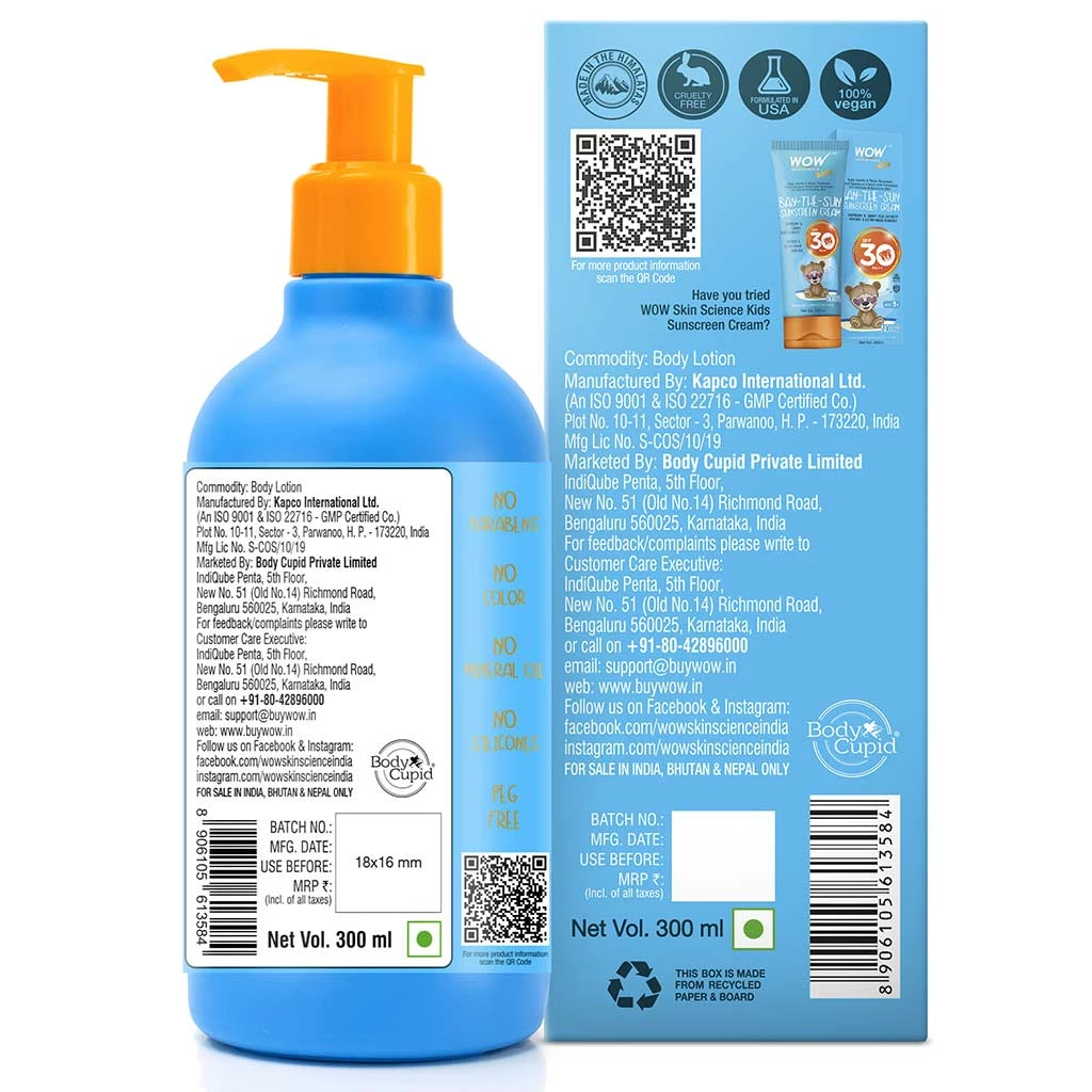 WOW Skin Science Mother & Child Kids Plush & Plump Body Lotion - Sweet Orange - SPF 15 - No Parabens, Mineral Oil, Silicones & Color - 300 Ml