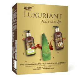WOW Skin Science Luxuriant Hair Care Kit -730mL (Apple Cider Vinegar Shampoo + Hair Conditioner + 99 % Pure Aloe Vera Gel)
