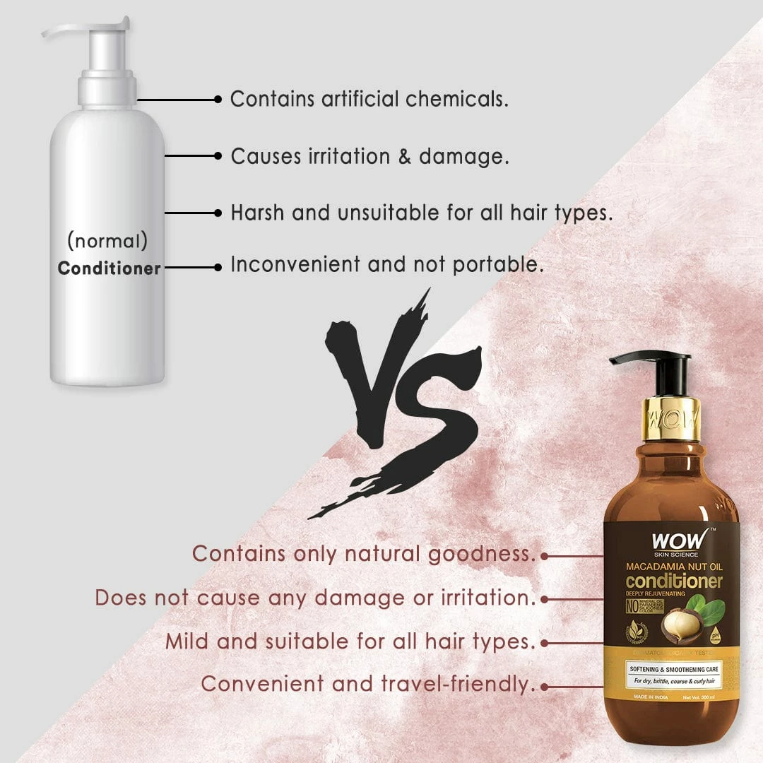 WOW Skin Science Hair Macadamia Nut Oil Conditioner - Deeply Rejuvenating - Softening & Smoothening Care - No Mineral Oil, Parabens, Silicones & Color - 300ml