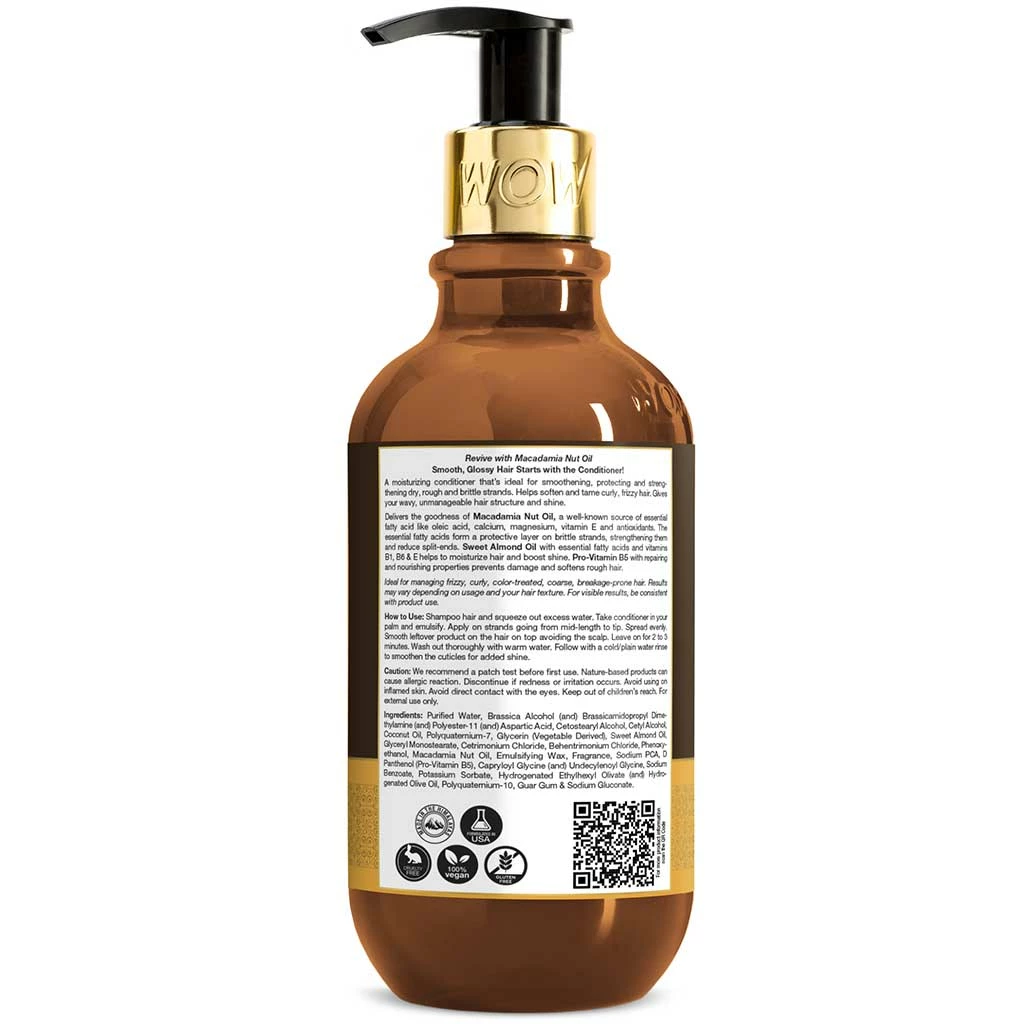 WOW Skin Science Hair Macadamia Nut Oil Conditioner - Deeply Rejuvenating - Softening & Smoothening Care - No Mineral Oil, Parabens, Silicones & Color - 300ml