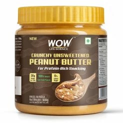 WOW Skin Science Crunchy Unsweetened Peanut Butter - 500 GM