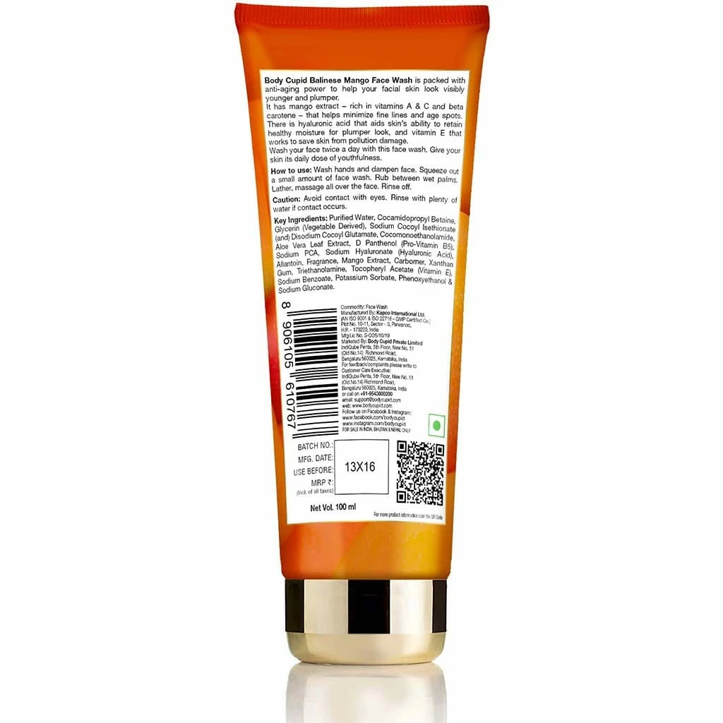 Balinese Mango Face Wash - With Mango Extract & Hyaluronic Acid - With Anti Aging Properties By Body Cupid Skin