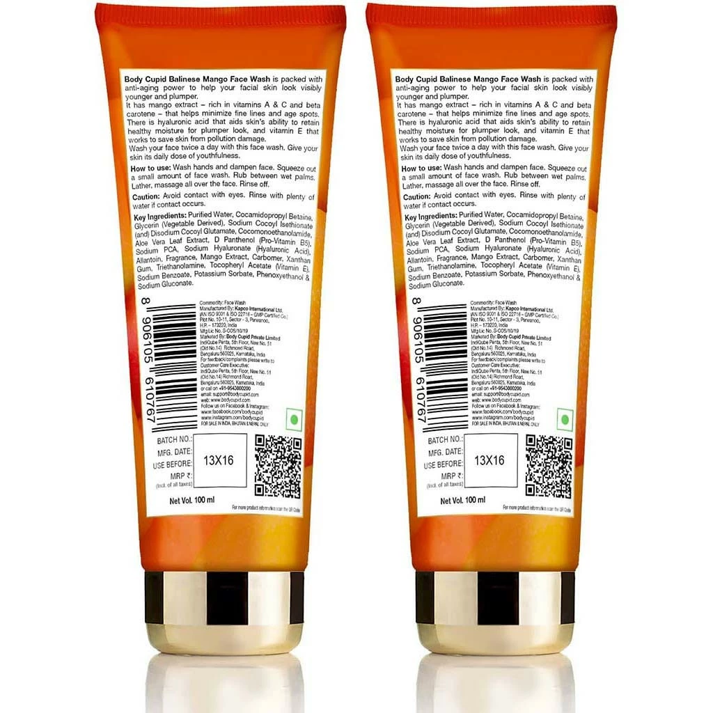 Balinese Mango Face Wash - With Mango Extract & Hyaluronic Acid - With Anti Aging Properties By Body Cupid Skin