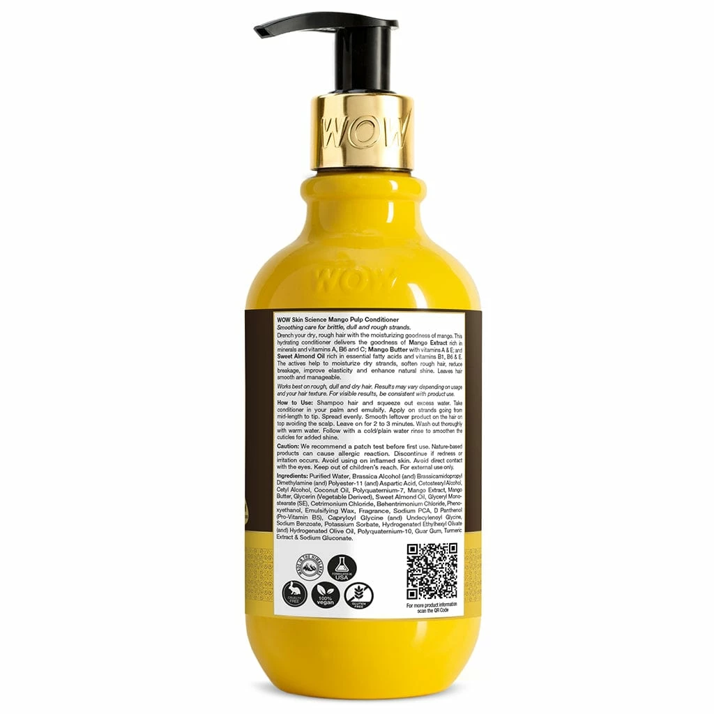 WOW Skin Science Mango Conditioner For Healthy Hair - No Mineral Oil, Parabens, Silicones, Synthetic Color, PEG - 300mL