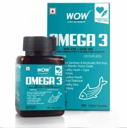 WOW Life Science Omega-3 1500mg Capsules With Fish Oil - EPA 270 + DHA 180 Enriched