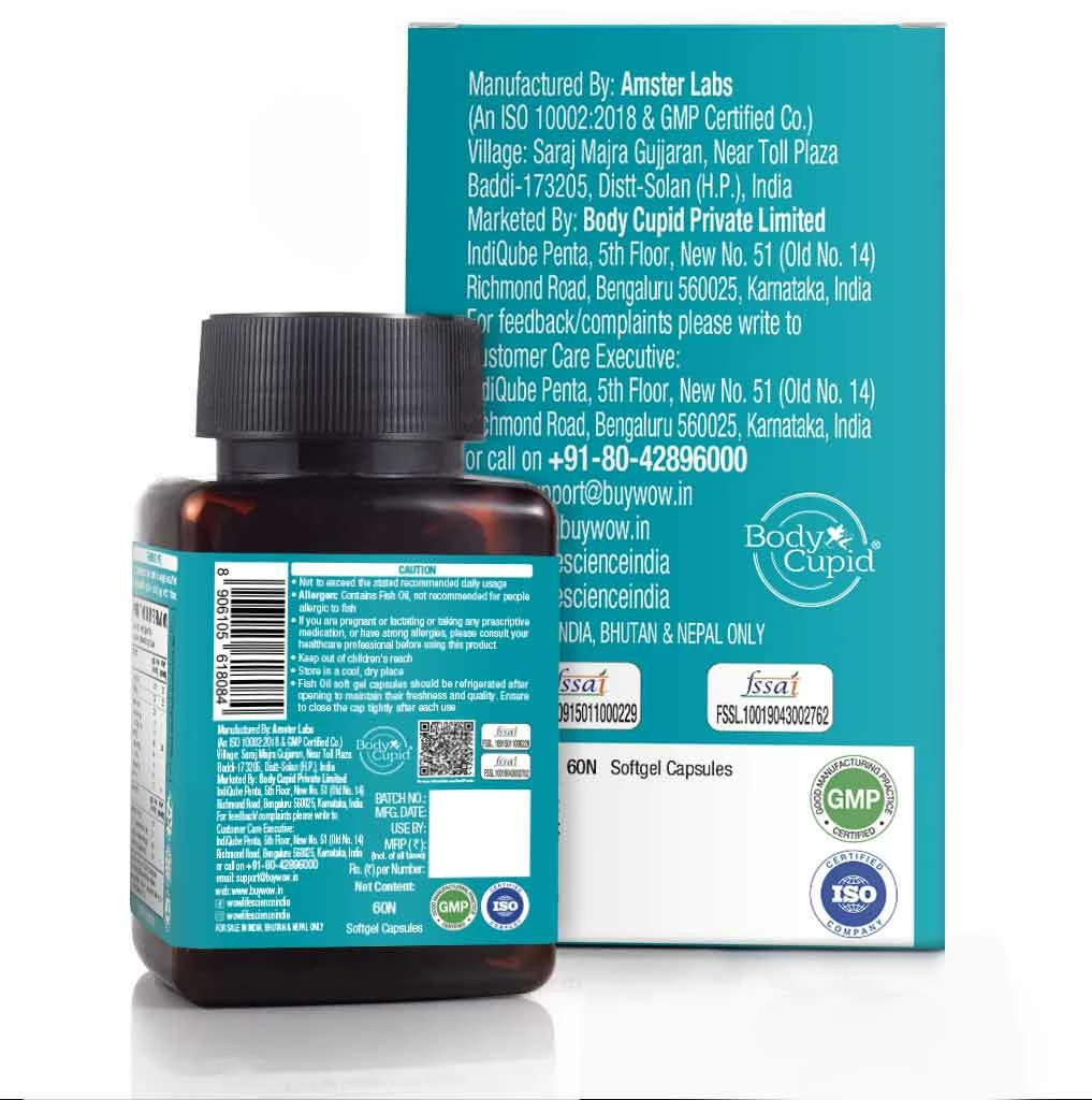 WOW Life Science Omega-3 1500mg Capsules With Fish Oil - EPA 270 + DHA 180 Enriched