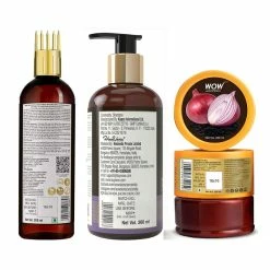 WOW Skin Science Onion Black Seed Hair Oil With Comb + Onion Shampoo + Onion Hair Mask - Double The Strength Kit With Red Onion, Black Seed Oil & Pro-Vitamin B5 Combos