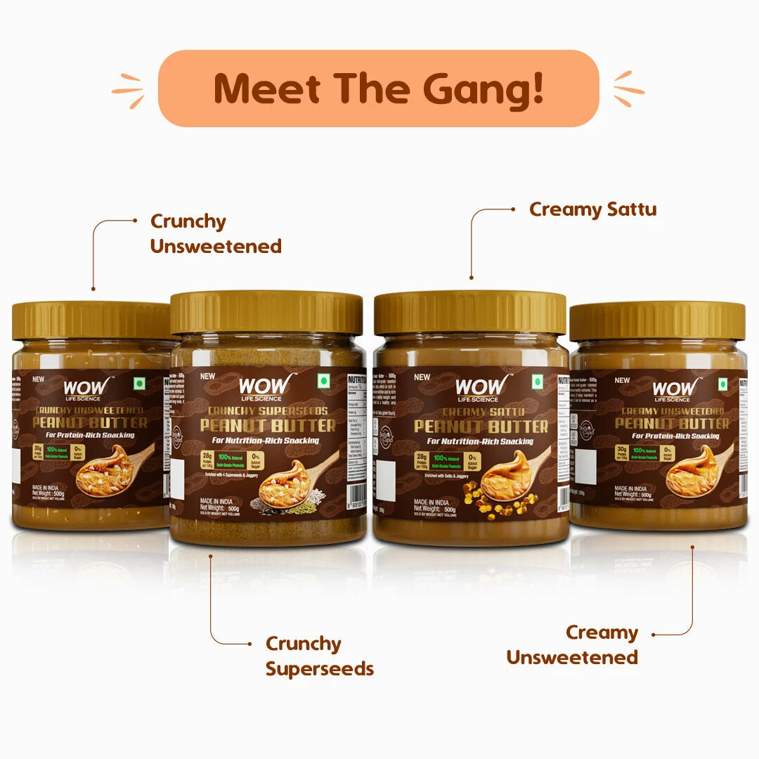 WOW Skin Science Creamy Unsweetened Peanut Butter - 500 Gm Nutrition