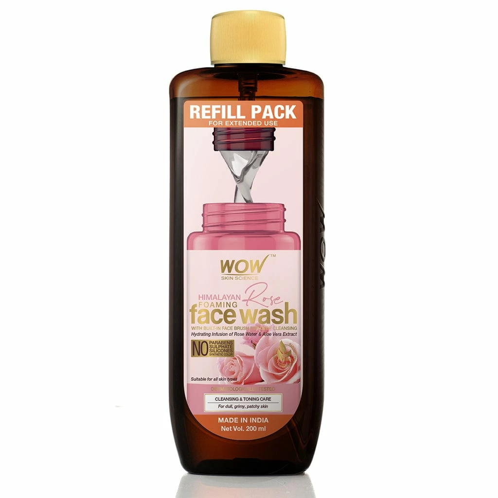 WOW Skin Science Himalayan Rose Foaming Face Wash Refill Pack - With Rose Water & Aloe Vera Extract - For Extended Use - No Parabens, Sulphate, Silicones & Color - 200 Ml