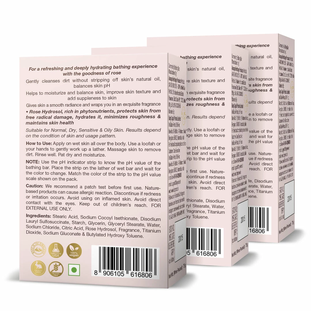 WOW Skin Science Himalayan Rose Bathing Bar - With Rose Hydrosol - Pack Of 3