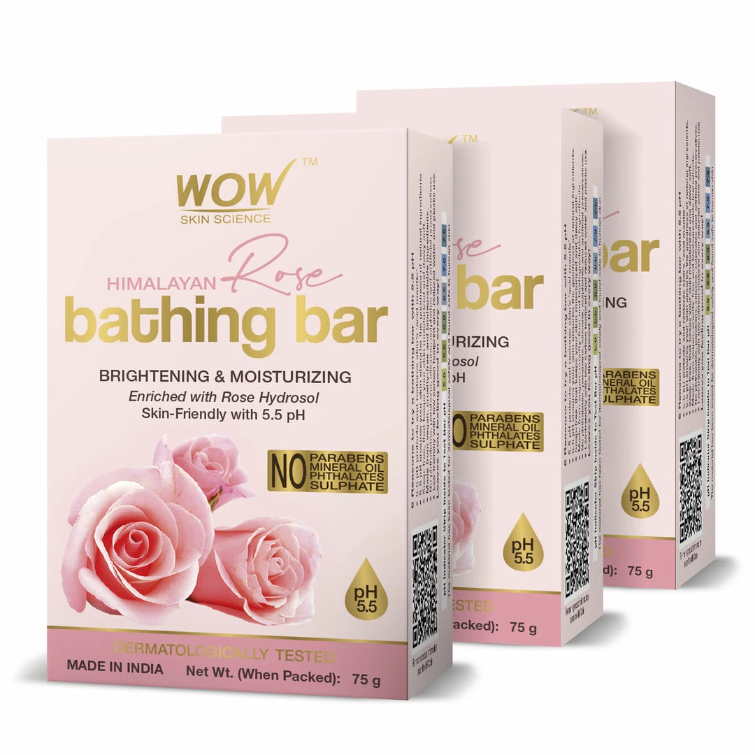 WOW Skin Science Himalayan Rose Bathing Bar - With Rose Hydrosol - Pack Of 3