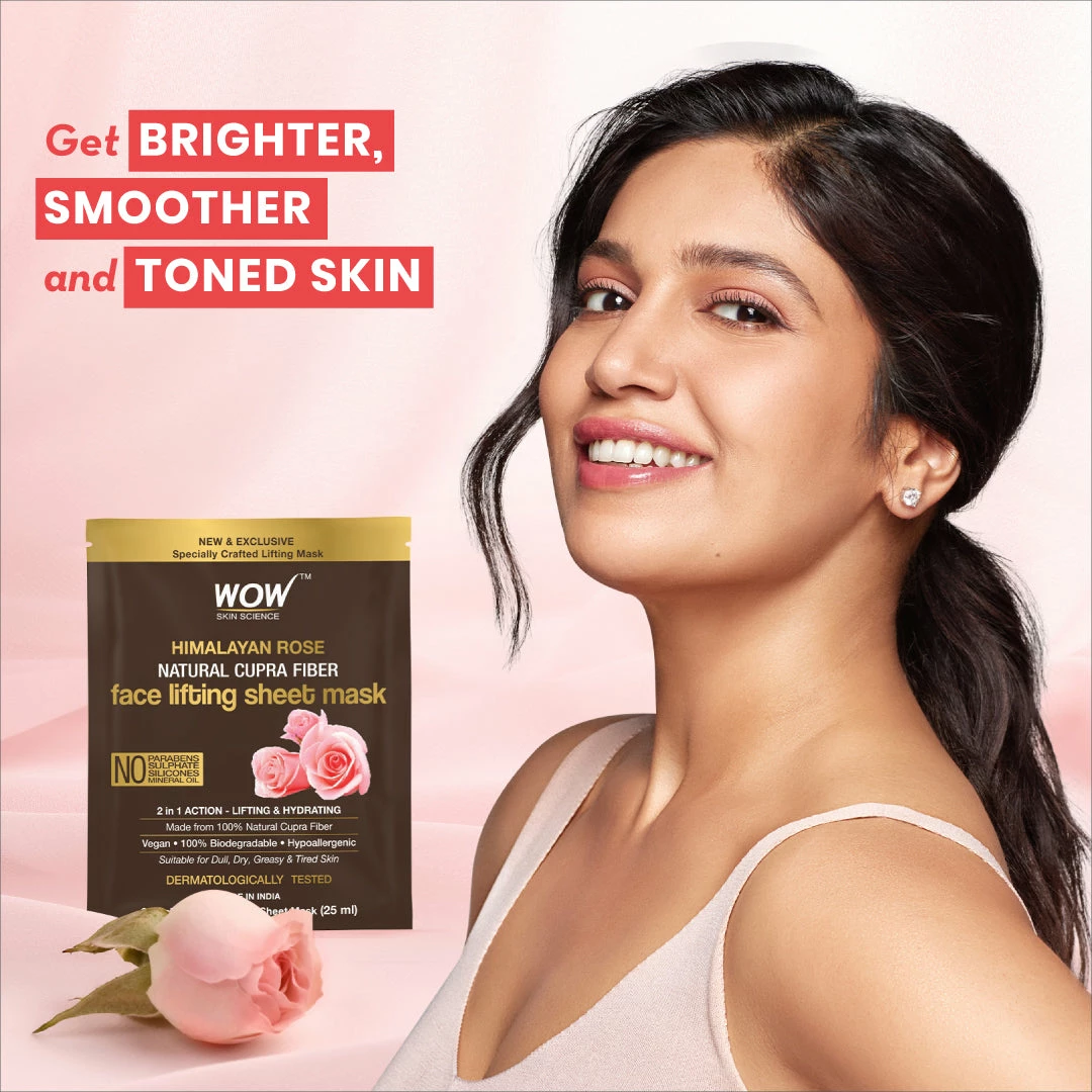 WOW Skin Science Sheet Face Mask Himalayan Rose Natural Cupra Fiber Face Lifting Sheet Mask - Skin Brightening, Skin Smoothening And Skin Toning