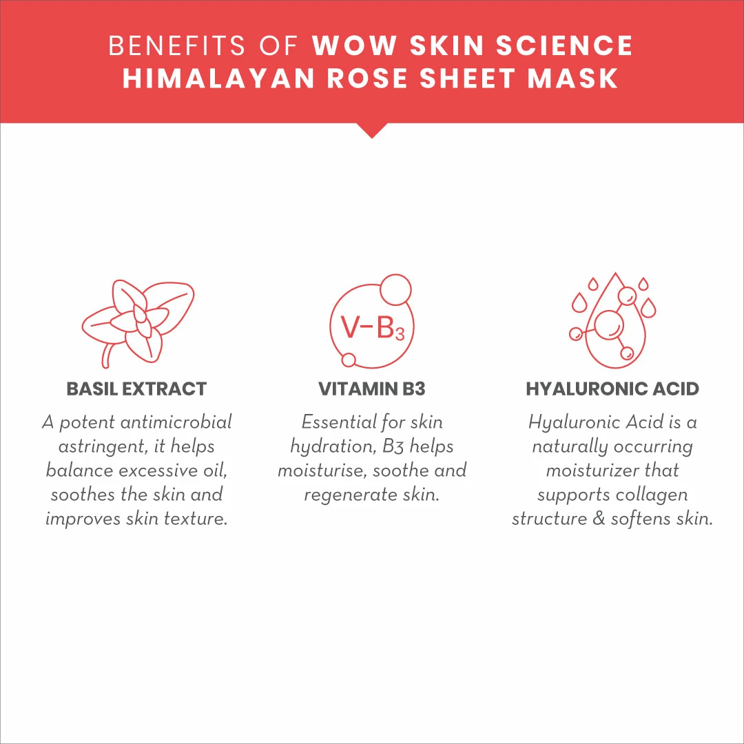 WOW Skin Science Sheet Face Mask Himalayan Rose Natural Cupra Fiber Face Lifting Sheet Mask - Skin Brightening, Skin Smoothening And Skin Toning