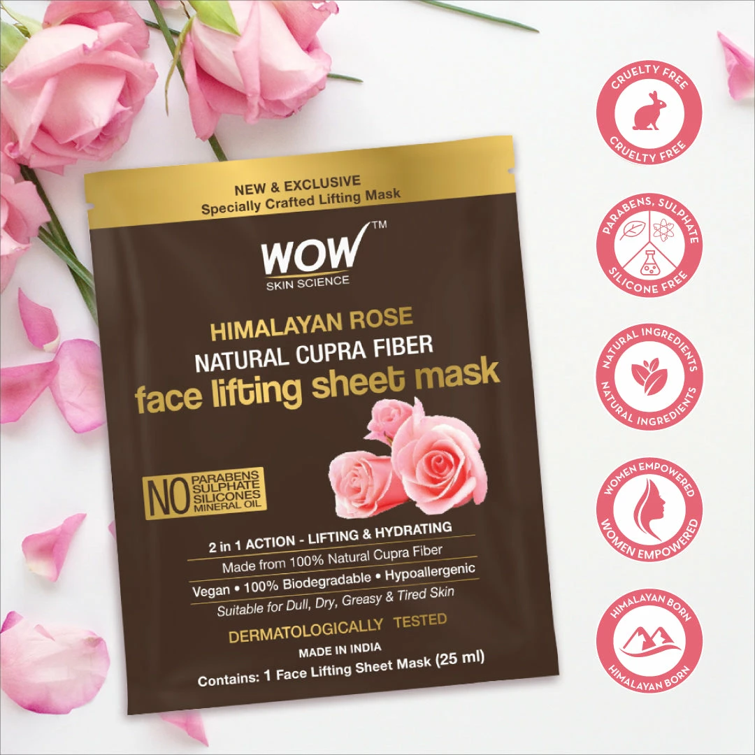 WOW Skin Science Sheet Face Mask Himalayan Rose Natural Cupra Fiber Face Lifting Sheet Mask - Skin Brightening, Skin Smoothening And Skin Toning