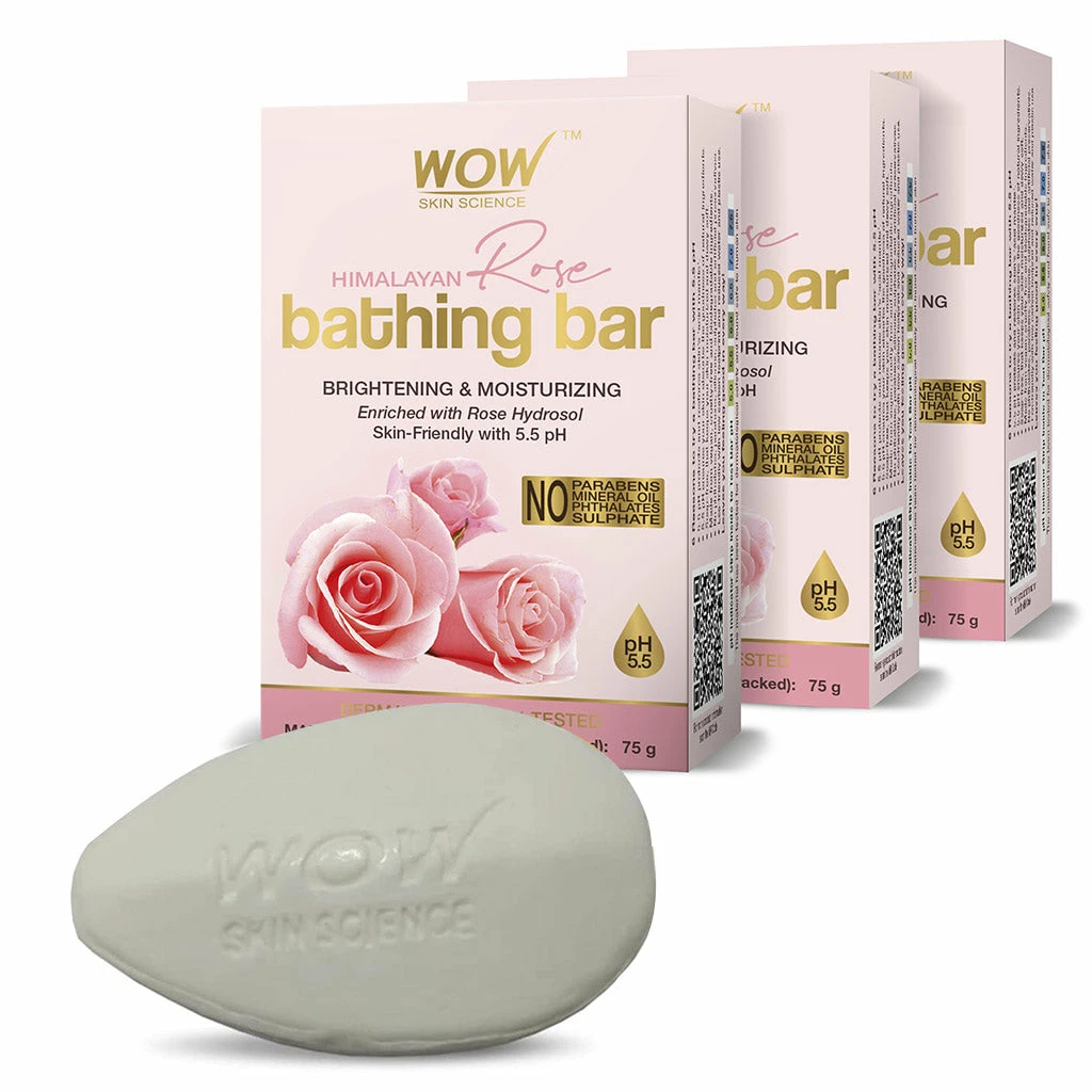WOW Skin Science Himalayan Rose Bathing Bar - With Rose Hydrosol - Pack Of 3