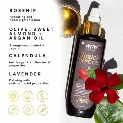 WOW Skin Science Stretch Care Oil To Minimize Stretch Marks & Even Out Skin Tone - Blend Of 6 Oils With Rosehip Calendula & Sea Buckthorn Oils - No Parabens, Silicones, Mineral Oil & Color - 200 Ml