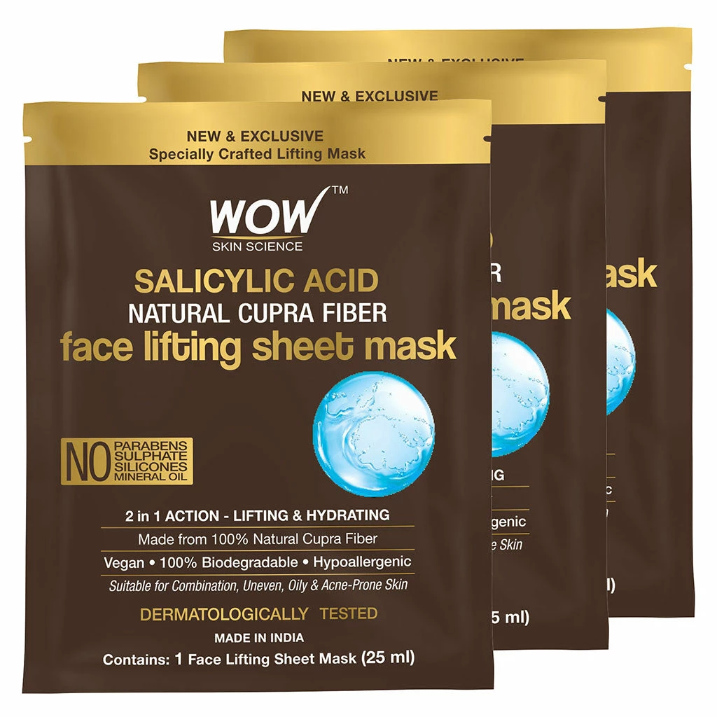 WOW Skin Science Sheet Face Mask Salicylic Acid Natural Fiber Cupra Face Lifting Sheet Mask - Balances Sebum, Controls Acne And Renews Skin