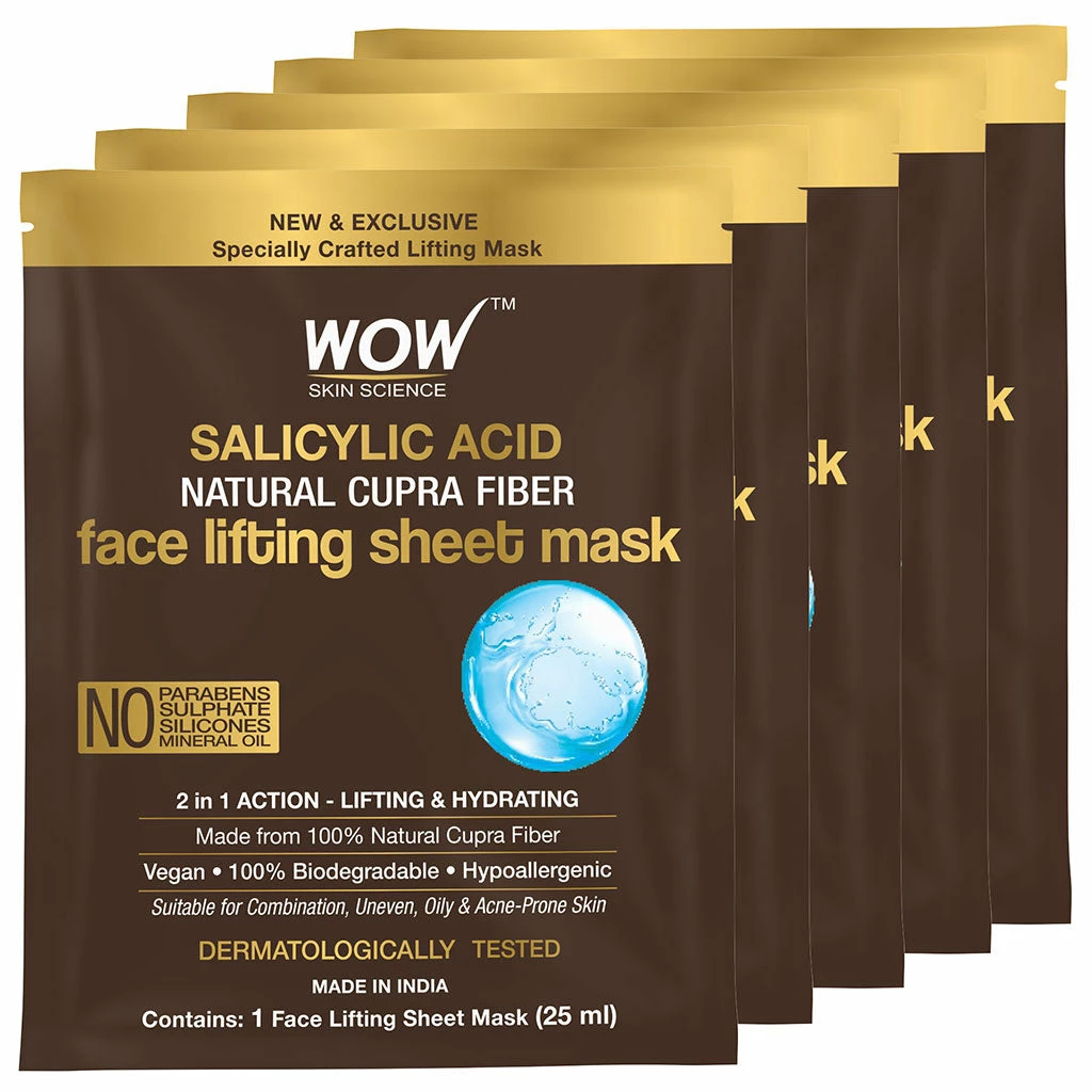 WOW Skin Science Sheet Face Mask Salicylic Acid Natural Fiber Cupra Face Lifting Sheet Mask - Balances Sebum, Controls Acne And Renews Skin
