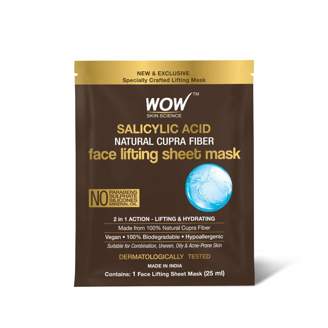 WOW Skin Science Sheet Face Mask Salicylic Acid Natural Fiber Cupra Face Lifting Sheet Mask - Balances Sebum, Controls Acne And Renews Skin