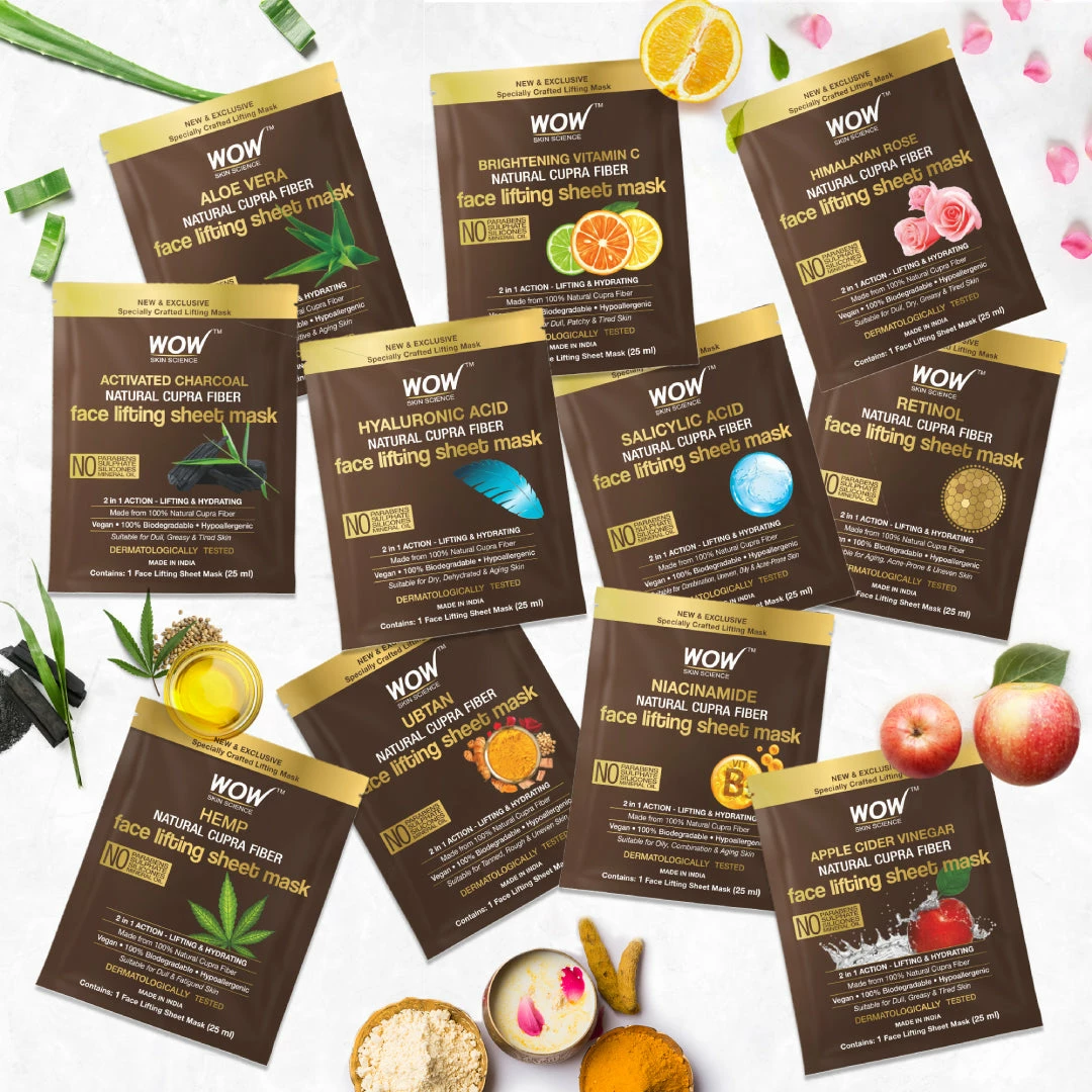 WOW Skin Science Sheet Face Mask Salicylic Acid Natural Fiber Cupra Face Lifting Sheet Mask - Balances Sebum, Controls Acne And Renews Skin