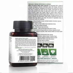 WOW Life Science Super Green Capsules - With Moringa, Wheatgrass, Spirulina, ACV, Beetroot, Chlorophyll & Pumpkin Seed - 550mg - 60 Veg Capsules Nutrition