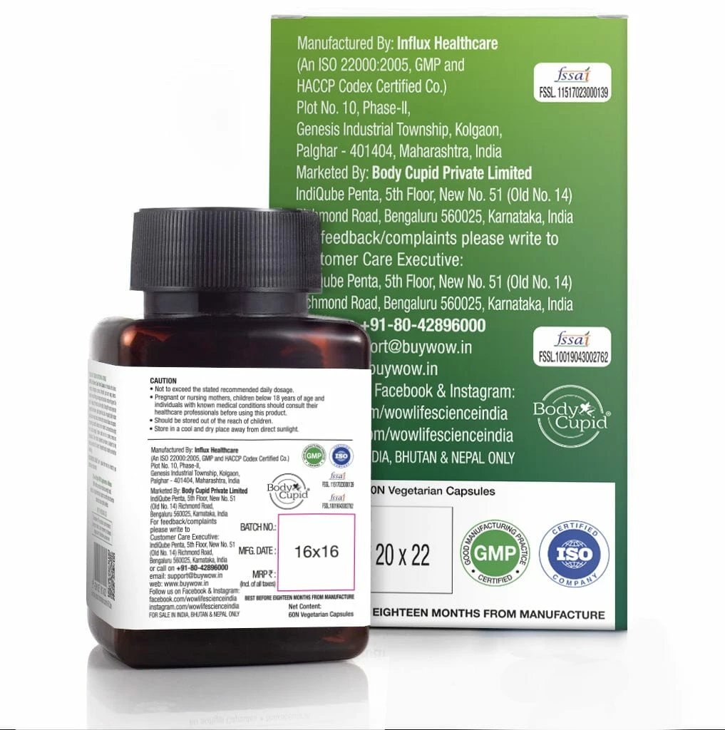 WOW Life Science Super Green Capsules - With Moringa, Wheatgrass, Spirulina, ACV, Beetroot, Chlorophyll & Pumpkin Seed - 550mg - 60 Veg Capsules Nutrition