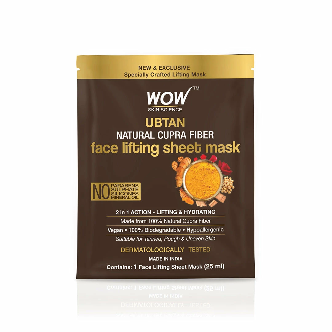 WOW Skin Science Sandalwood Oil, Saffron & Turmeric Extract Infused 2 In 1 Ubtan Face Lifting Sheet Mask - For Tan Removal & Anti-Aging
