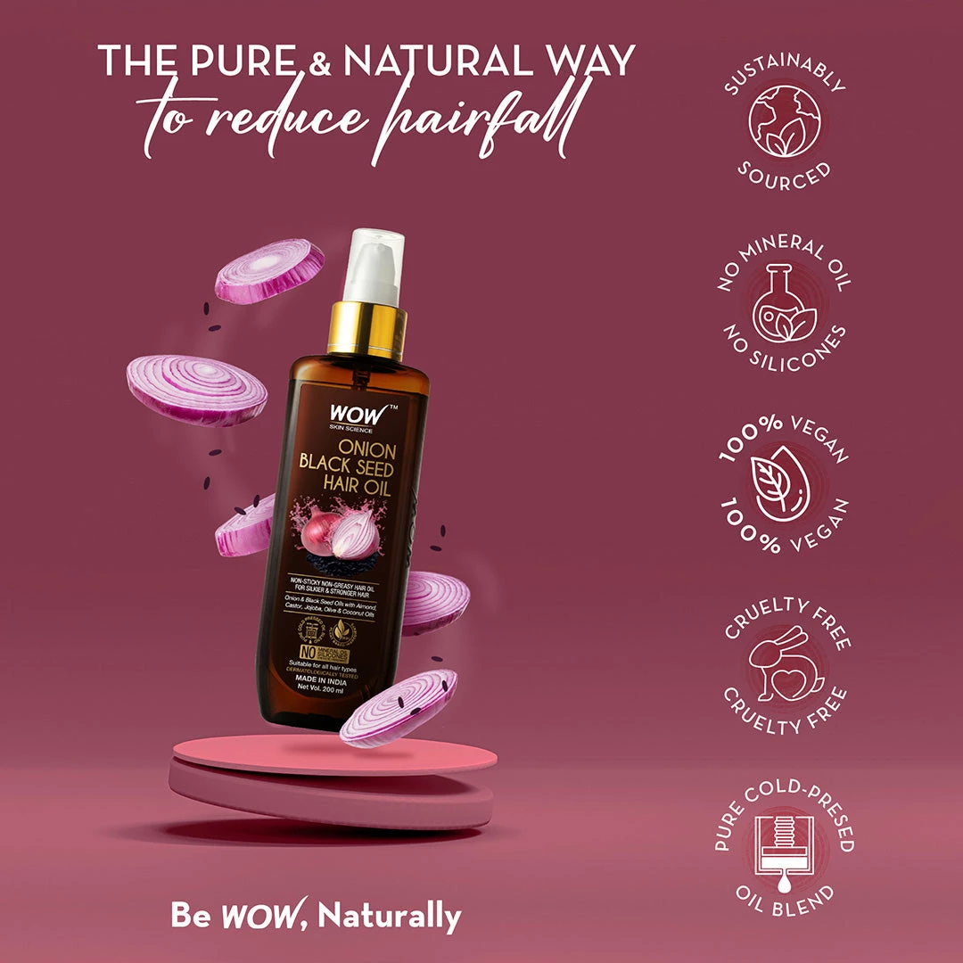 WOW Skin Science Onion Hair Oil For Hair Fall Control - With Black Seed Oil Extracts
