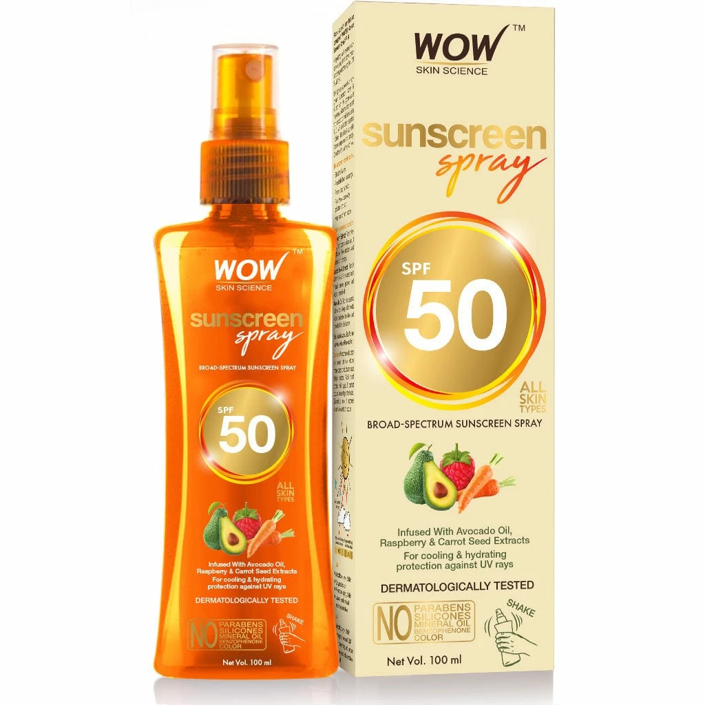 WOW Skin Science UV Water Transparent Sunscreen Spray SPF 50 - Quick Absorbing,Oil Free,Non Sticky-with Raspberry & Carrot Seed Extract - 100 Ml