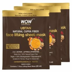 WOW Skin Science Sandalwood Oil, Saffron & Turmeric Extract Infused 2 In 1 Ubtan Face Lifting Sheet Mask - For Tan Removal & Anti-Aging