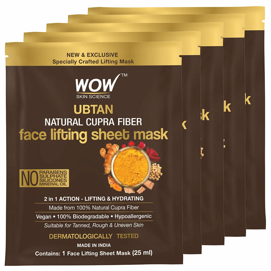 WOW Skin Science Sandalwood Oil, Saffron & Turmeric Extract Infused 2 In 1 Ubtan Face Lifting Sheet Mask - For Tan Removal & Anti-Aging