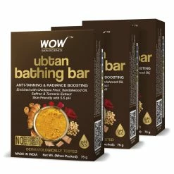 WOW Skin Science Ubtan Bathing Bar - With Sandalwood Oil, Saffron & Turmeric Extract - Pack Of 3