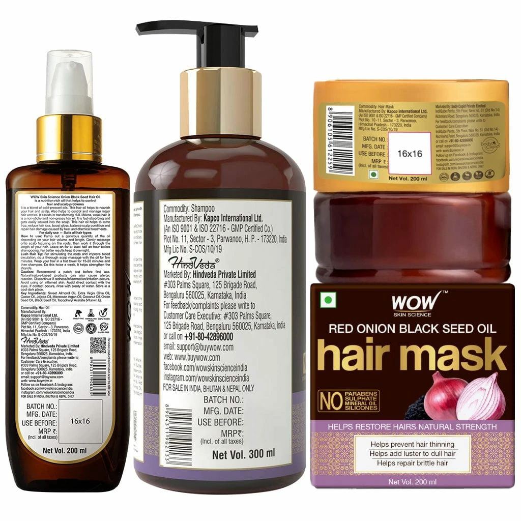WOW Skin Science Combos Ultimate Onion Hair Restoration Kit - 3-in-1 Onion Oil, Onion Shampoo And Onion Mask