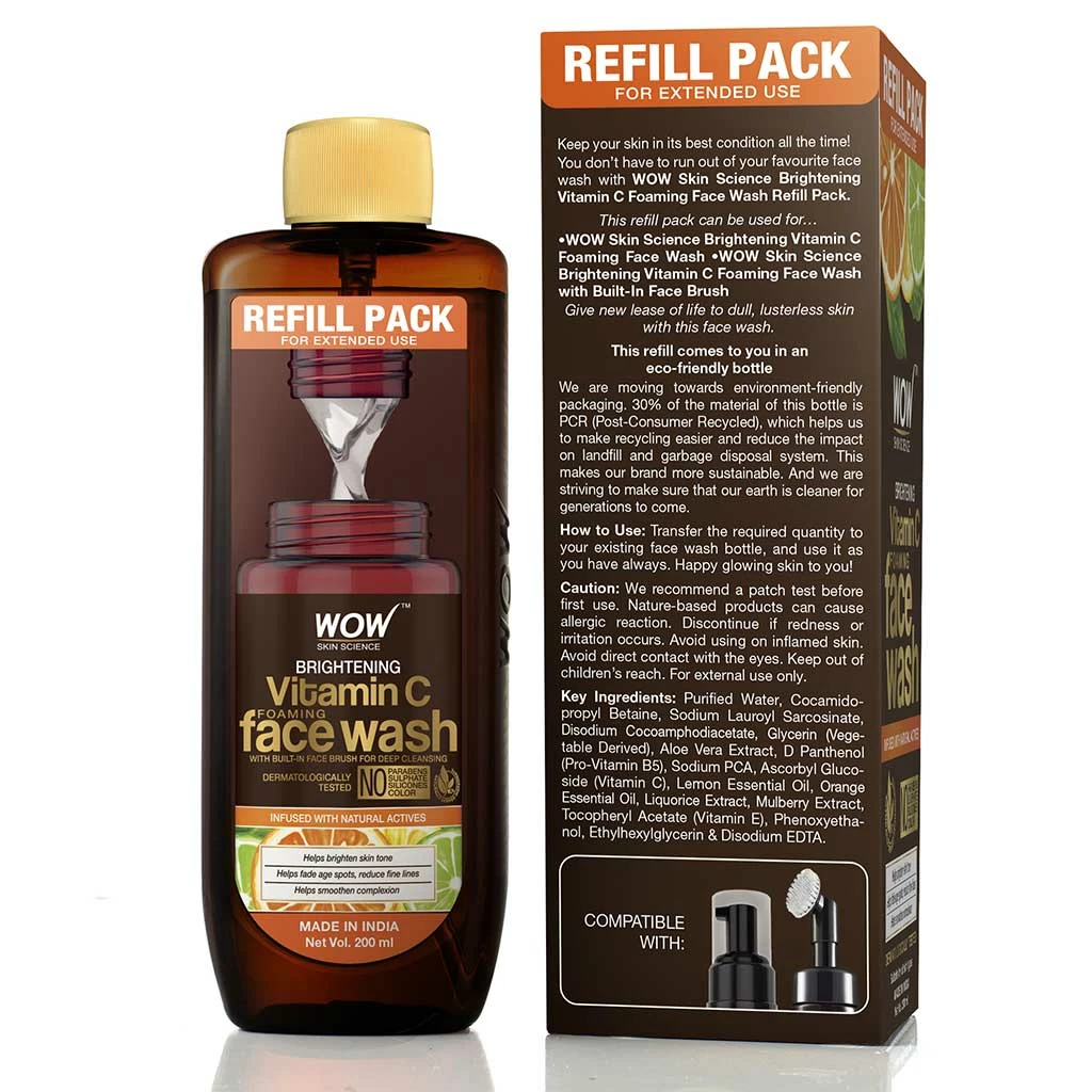 WOW Skin Science Brightening Vitamin C Foaming Face Wash Refill Pack - With Natural Actives - For Skin Brightening And Smooth Skin