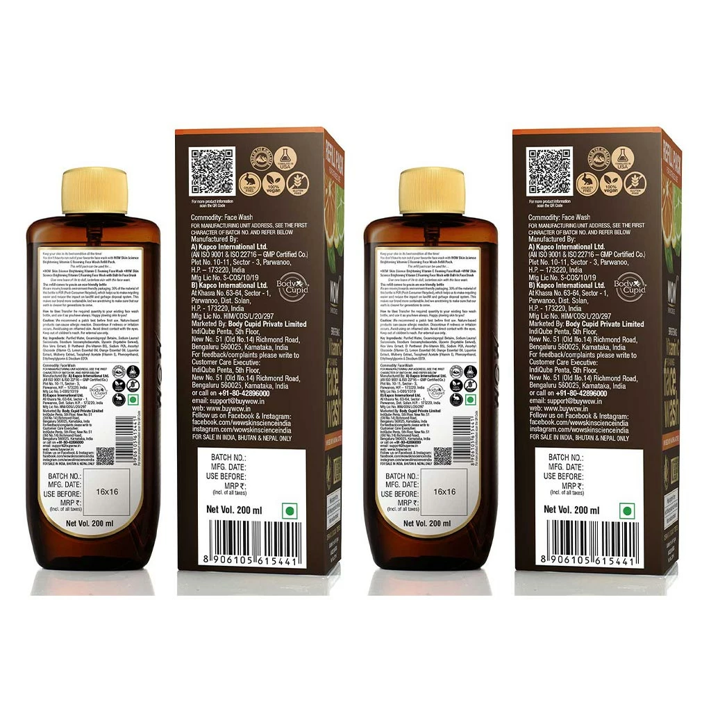 WOW Skin Science Brightening Vitamin C Foaming Face Wash Refill Pack - With Natural Actives - For Skin Brightening And Smooth Skin