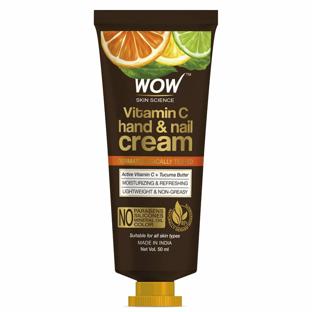 WOW Skin Science Vitamin C Hand & Nail Cream - Moisturizing & Refreshing - Lightweight & Non-Greasy - Quick Absorb - For All Skin Types